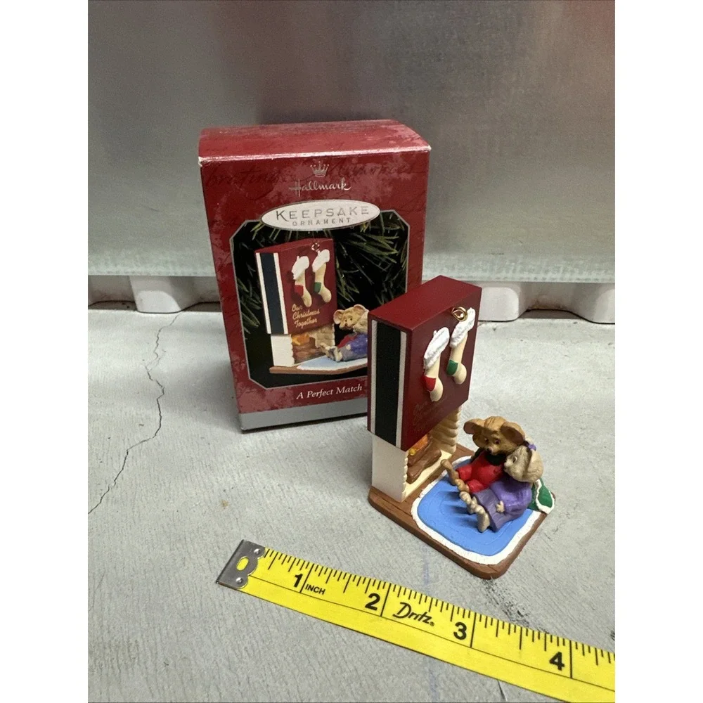 1998 A Perfect Match - Mice at Matchbox Fireplace Hallmark keepsake ornament